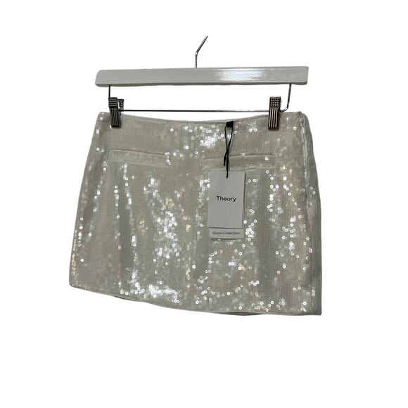 THEORY WOMENS SIZE 0 SLICE POCKET MID RISE MINI WHITE FLUID SEQUINS NEW - Picture 5 of 15